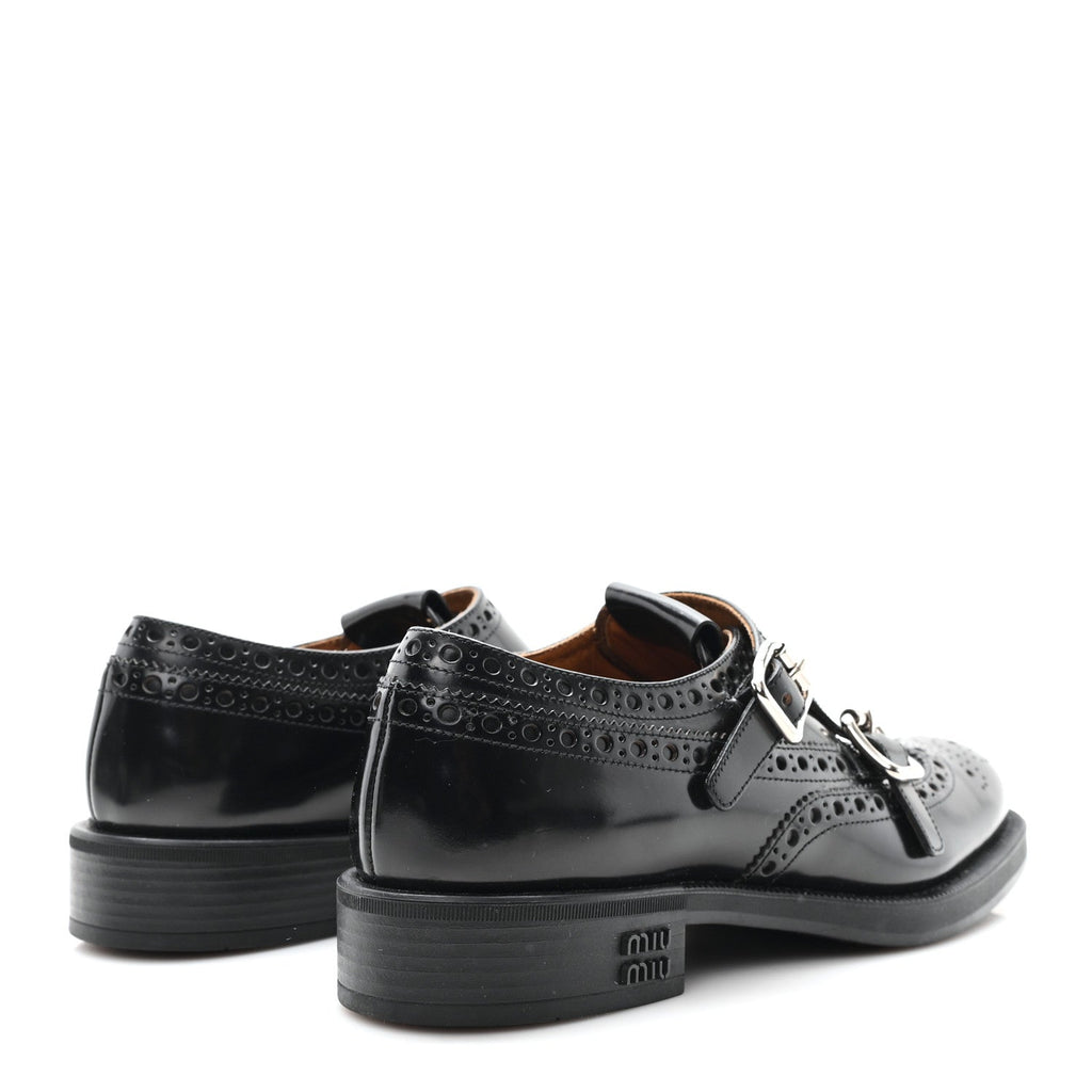 Miu Miu X CHURCH'S Shiny Calfskin Double Monk Loafer 36.5 Black