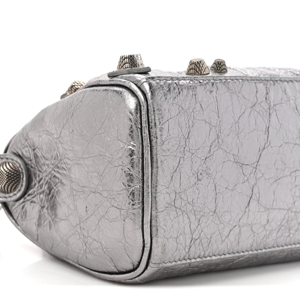 Balenciaga Metallic Agneau Arena Mini Le Cagole Duffle Crossbody Bag Silver