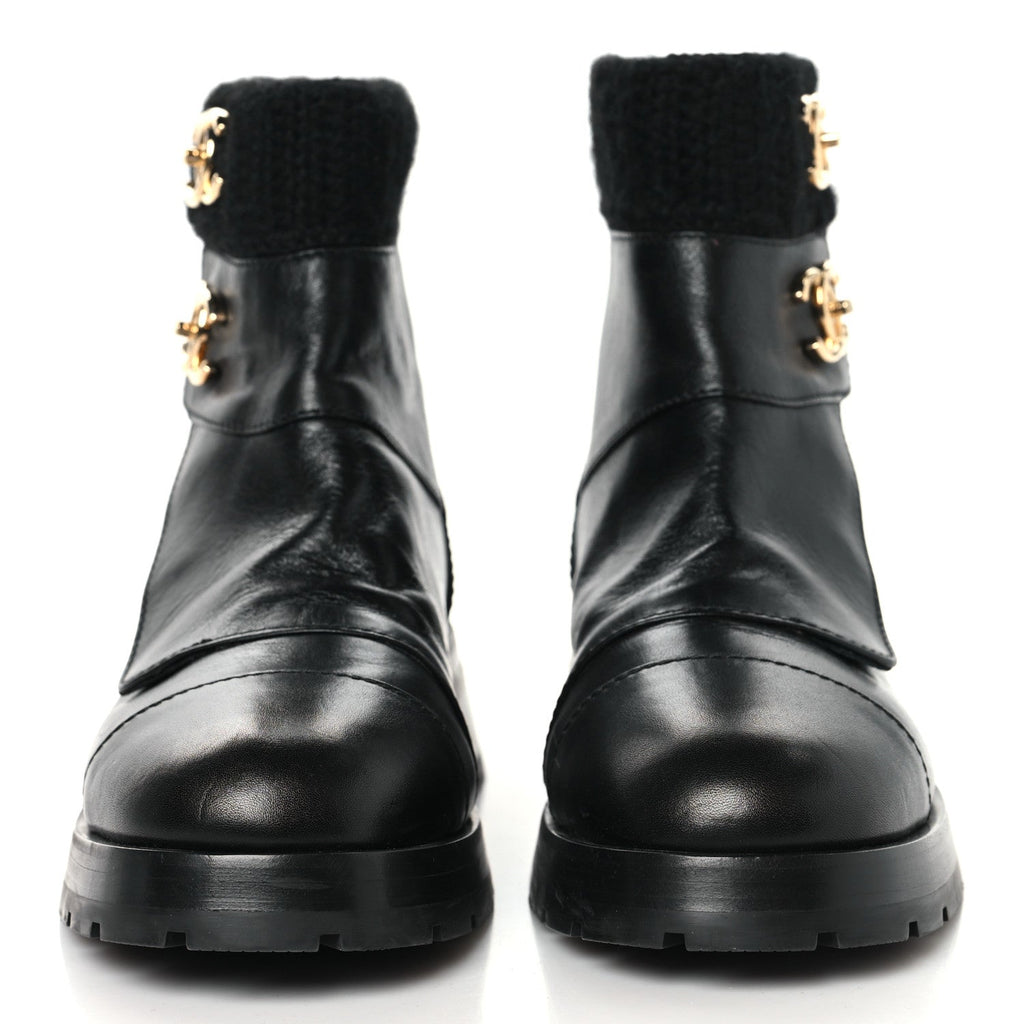 Chanel Calfskin Knit CC Short Boots 41 Black