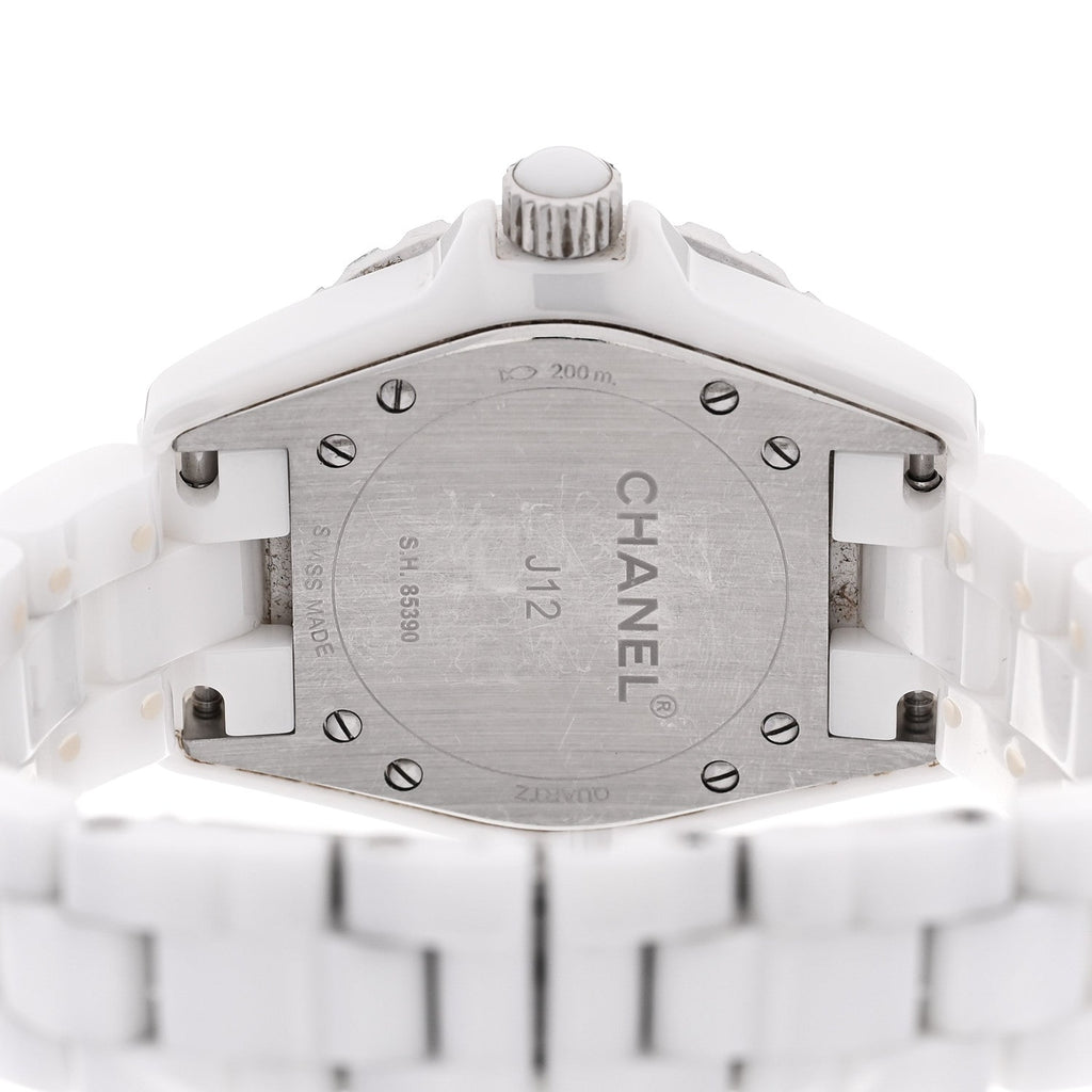 Chanel Stainless Steel Ceramic Diamond Mother of Pearl 33mm J12 Quartz Watch White