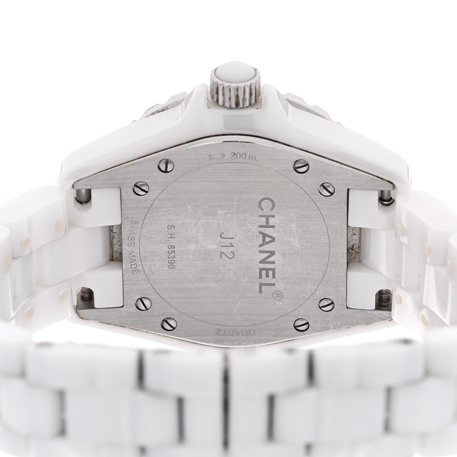 Chanel Stainless Steel Ceramic Diamond Mother of Pearl 33mm J12 Quartz Watch White