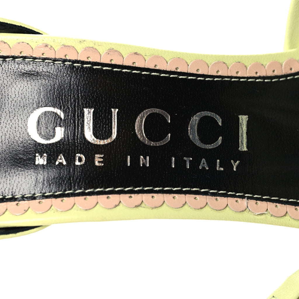 Gucci Nappa Charlotte GG Ankle Strap High Heel Sandals 39 Pistachio Green