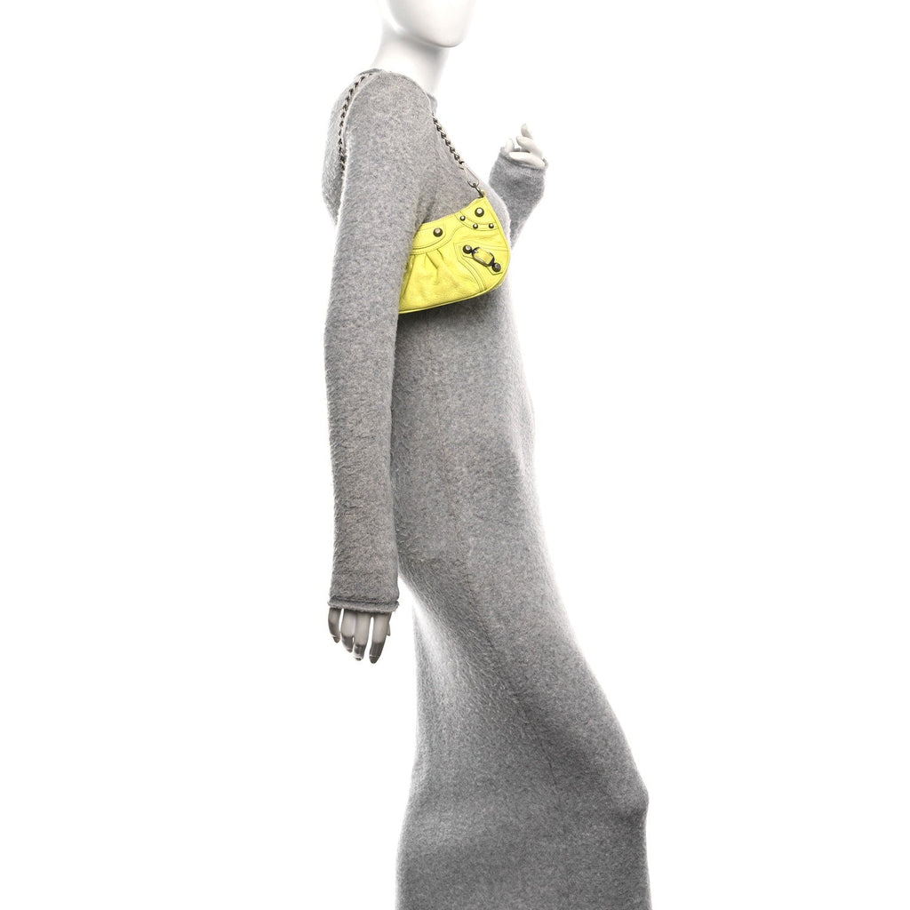 Balenciaga Agneau Arena Le Cagole Mini Purse With Chain Lime