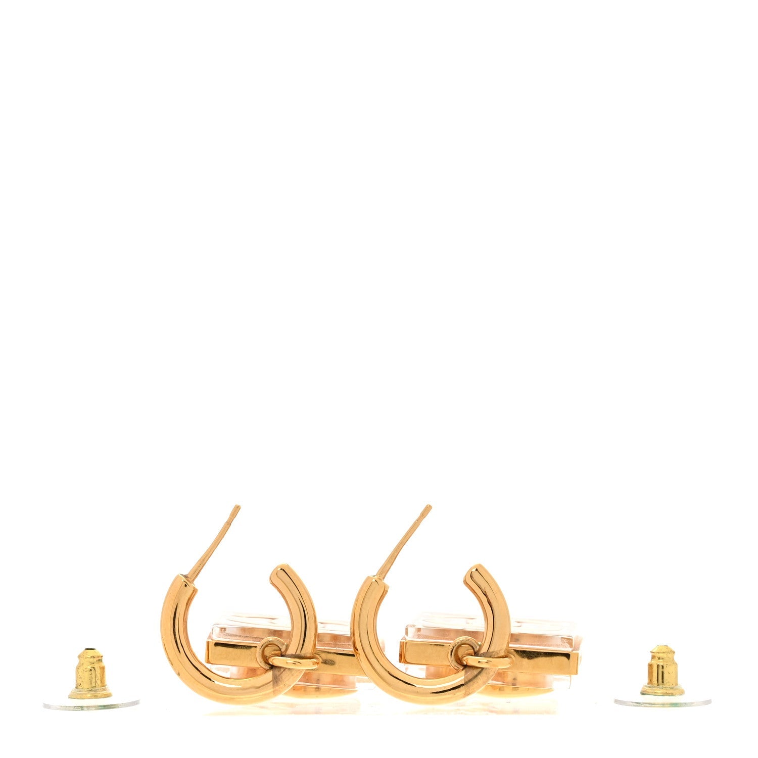 Chanel Metal Resin CC Square Drop Earrings Gold Transparent