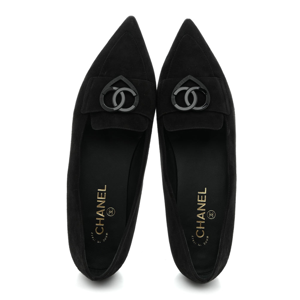 Chanel Suede Heart CC Loafers 40.5 Black