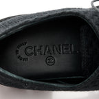 Chanel Wool Tweed Calfskin Lace-Up Loafers 38.5 Black