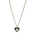 Chanel Pearl Crystal CC Heart Necklace Gold Pearly White Black
