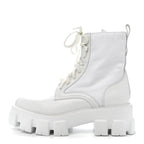 Prada Spazzolato Rois Re-Nylon Metal Triangle Logo Monolith Pouch Pocket 55mm Boots 40.5 White