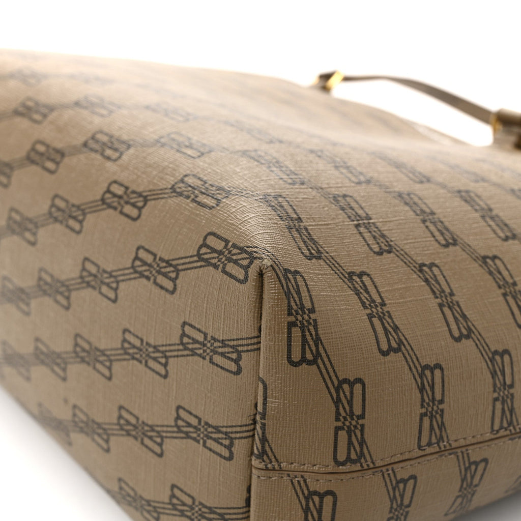 Balenciaga Coated Canvas BB Monogram Medium Signature East West Shopper Bag Beige Brown