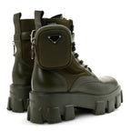 Prada Spazzolato Rois Re-Nylon Metal Triangle Logo Monolith Pouch Pocket 55mm Boots 37.5 Militare