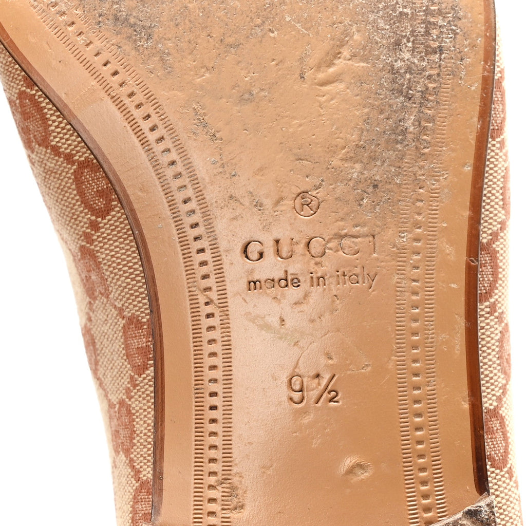 Gucci Canvas GG Monogram Horsebit Mens Jordaan Loafers 9.5 Beige Ruggine Light Brown