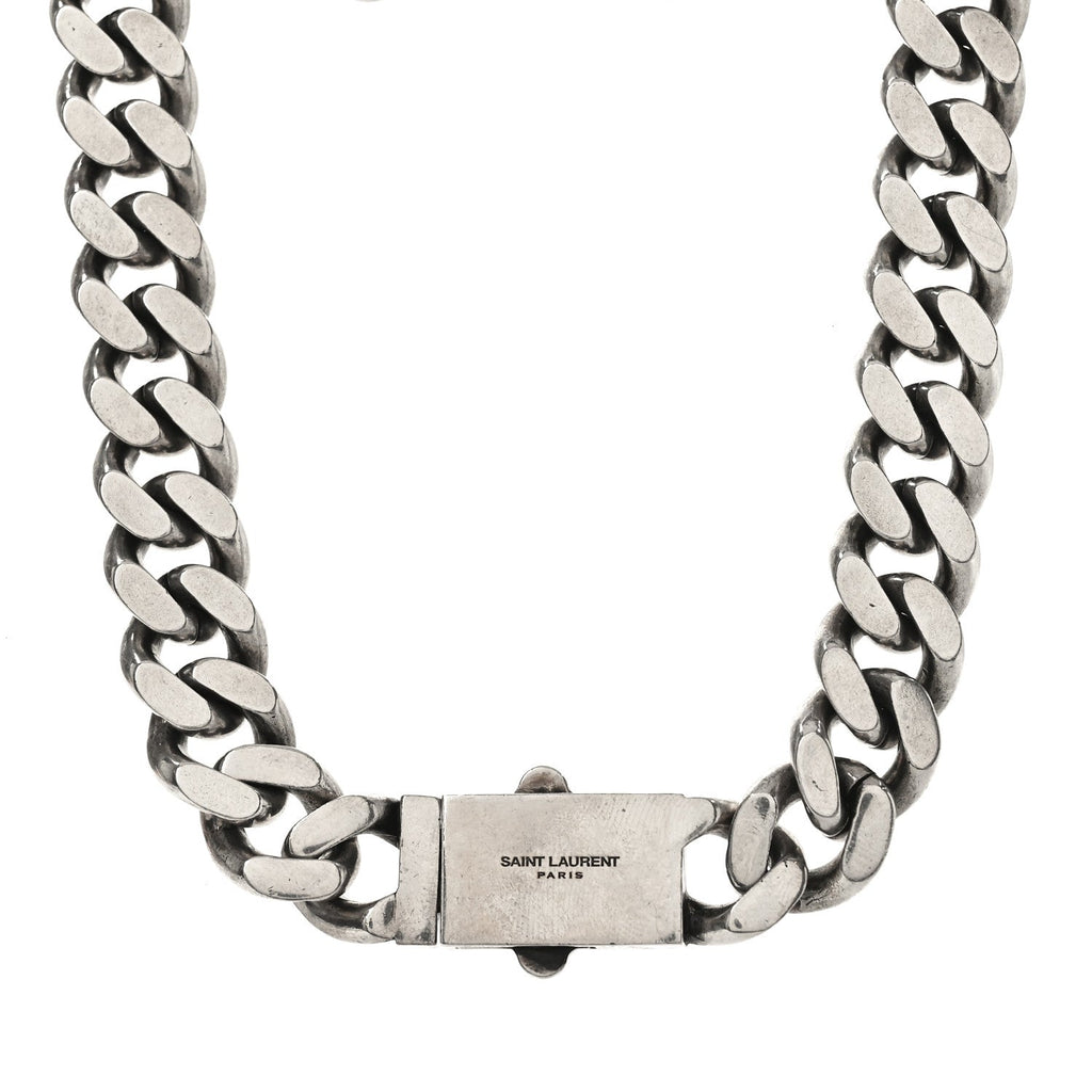 Saint Laurent Metal Curb Chain Necklace Oxidized Silver