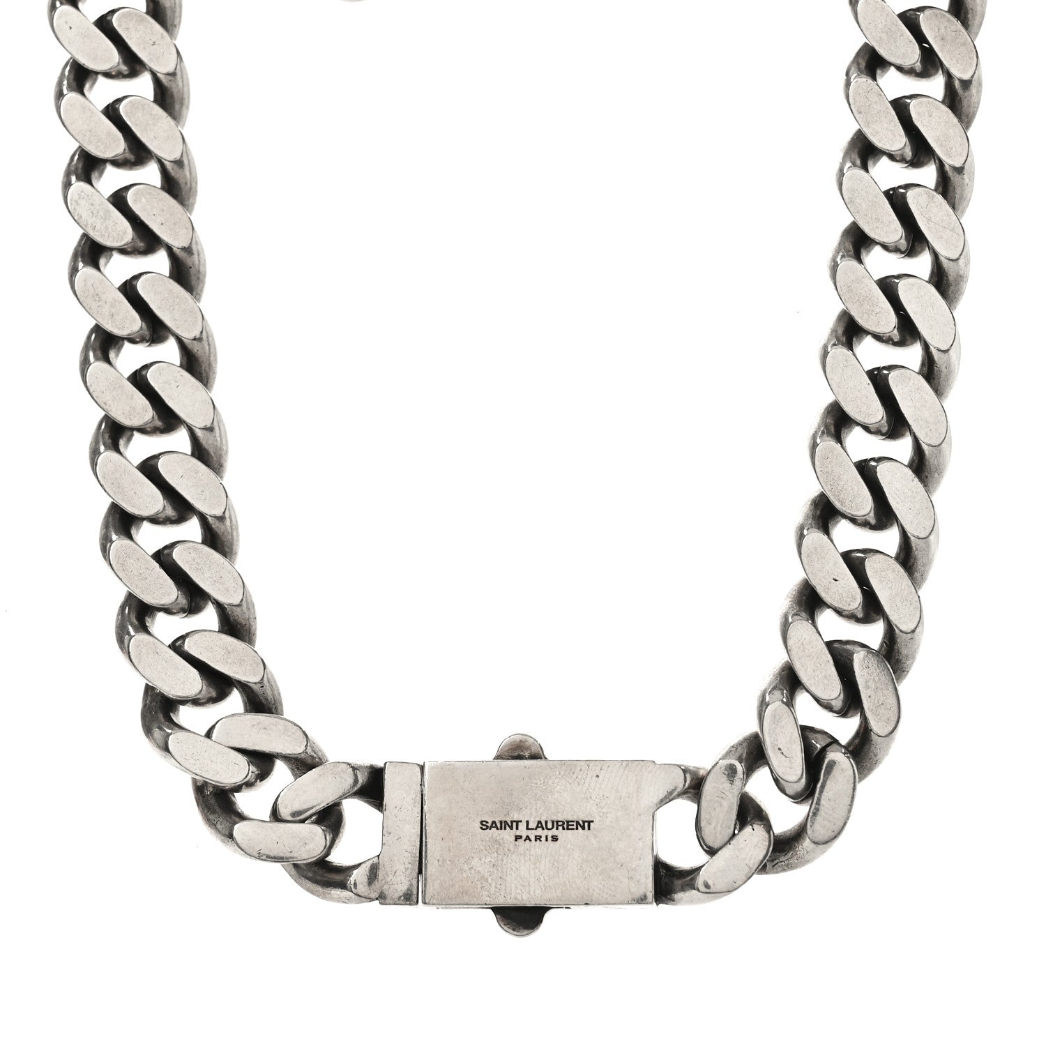 Saint Laurent Metal Curb Chain Necklace Oxidized Silver