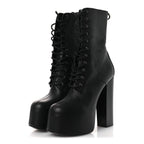 Saint Laurent Calfskin Mina Lace Up Platform Boots 40 Black