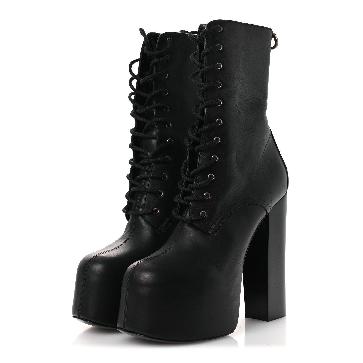 Saint Laurent Calfskin Mina Lace Up Platform Boots 40 Black