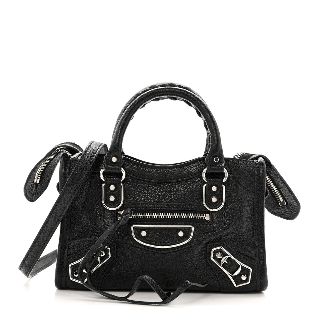 Balenciaga Chevre Silver Metallic Edge Hardware Nano City Black