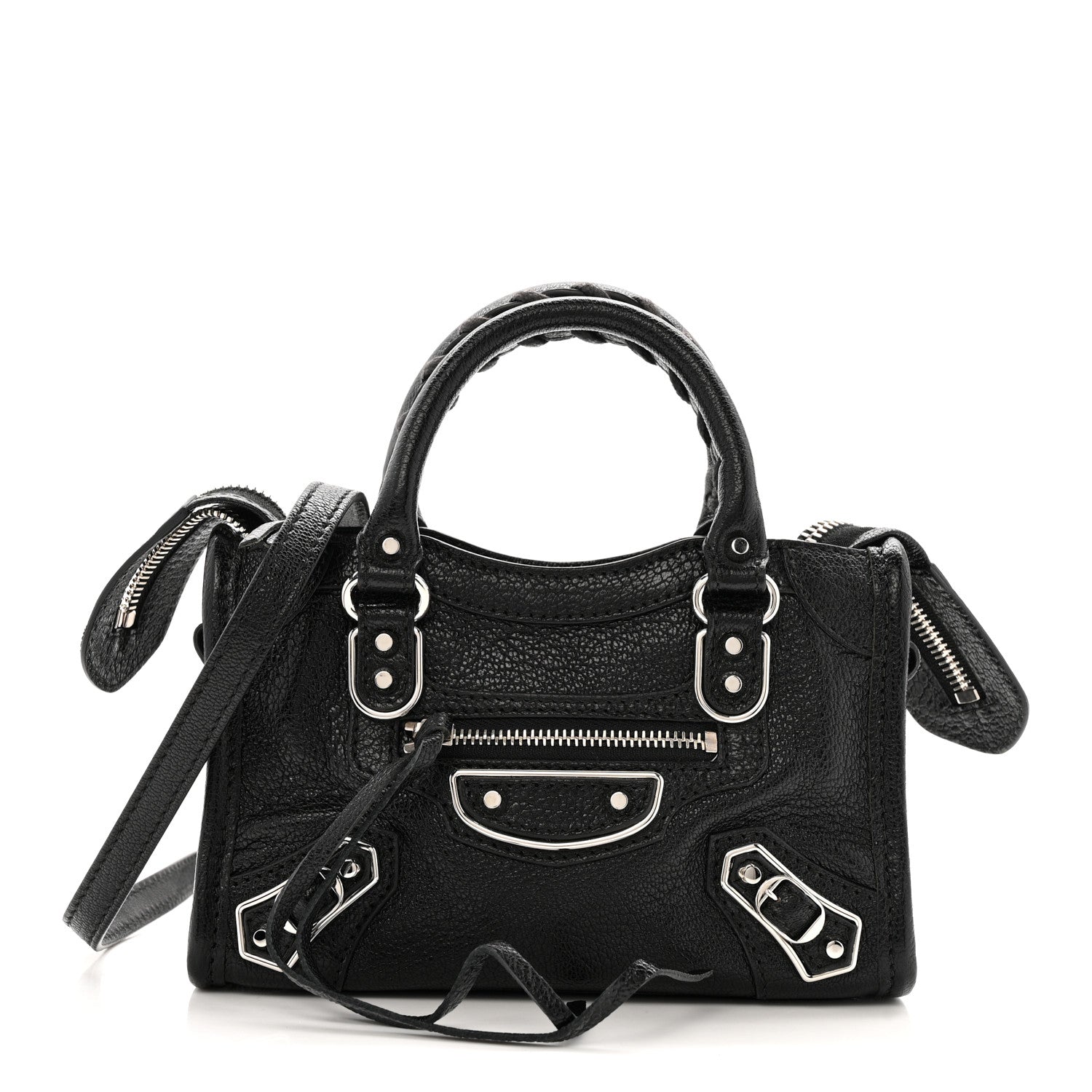 Balenciaga Chevre Silver Metallic Edge Hardware Nano City Black