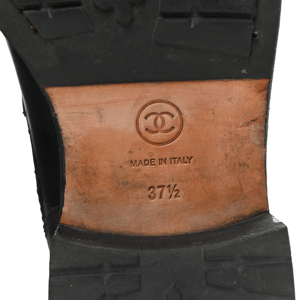 Chanel Calfskin Quilted Lace Up Combat Boots 37.5 Black