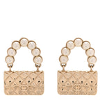 Chanel Pearl Quilted CC Flap Bag Earrings Gold