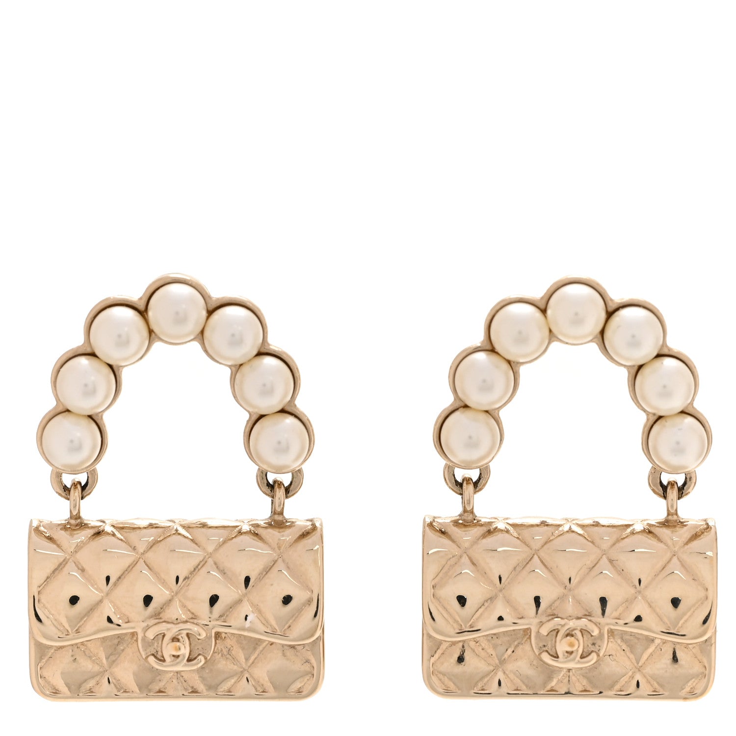 Chanel Pearl Quilted CC Flap Bag Earrings Gold
