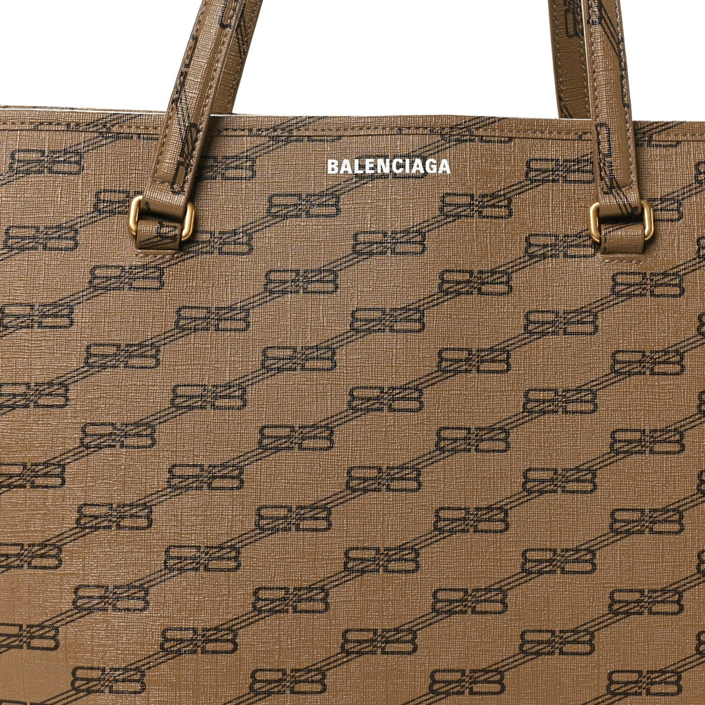 Balenciaga Coated Canvas BB Monogram Large Signature East West Shopper Bag Beige Brown