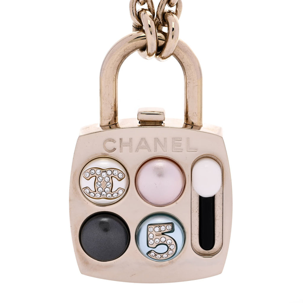 Chanel Pearl Resin Crystal CC No 5 Eyeshadow Pendant Necklace Multicolor