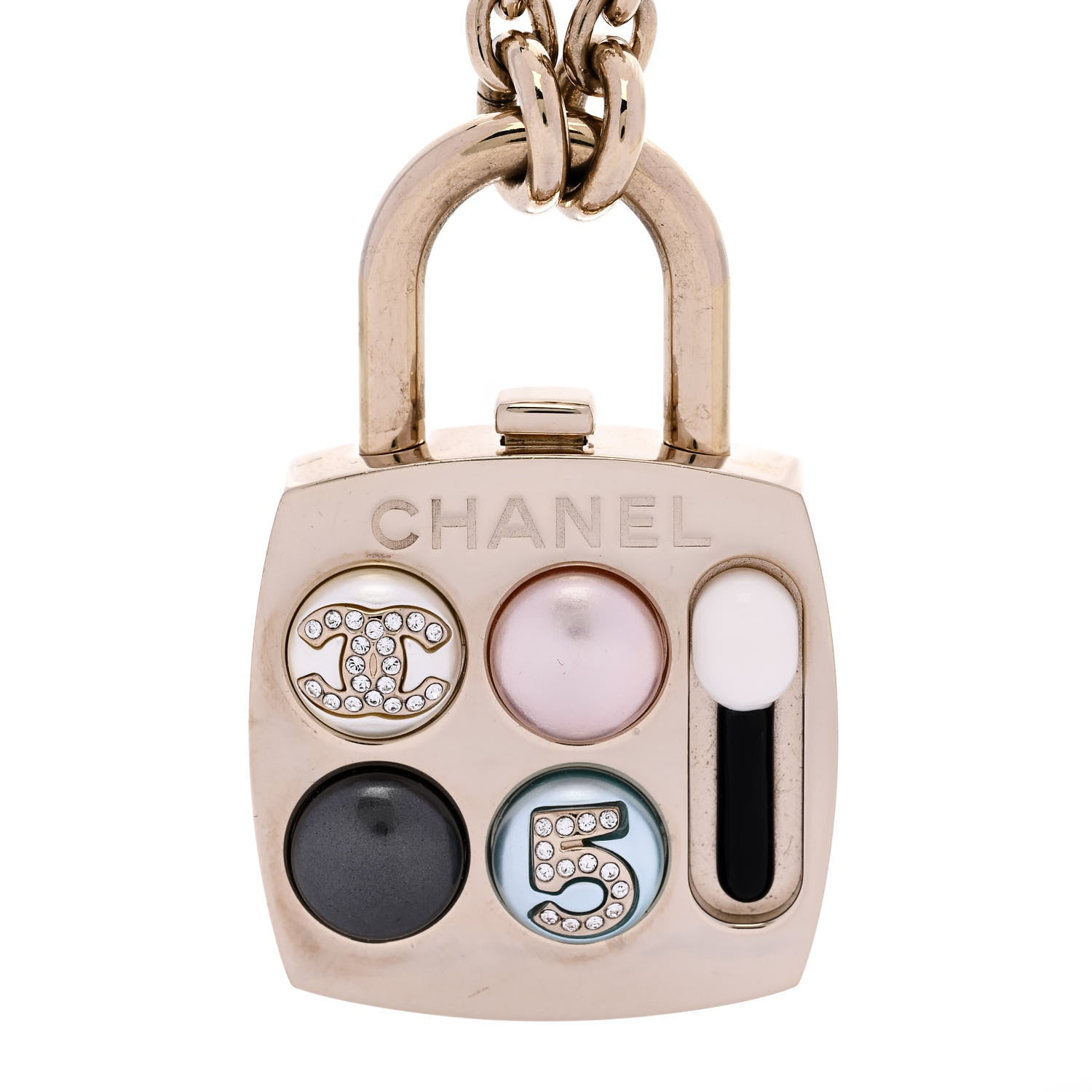 Chanel Pearl Resin Crystal CC No 5 Eyeshadow Pendant Necklace Multicolor