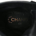 Chanel Pearly Calfskin Patent Calfskin Lace Up Combat Boots 37 Black