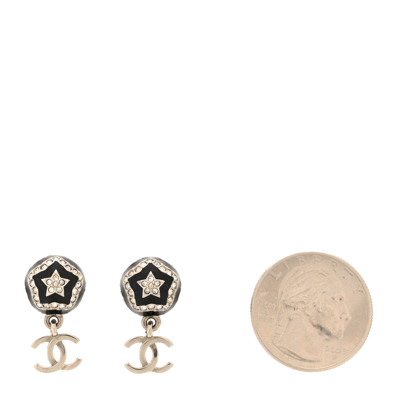 Chanel Resin Crystal CC Ball Drop Earrings Black Silver