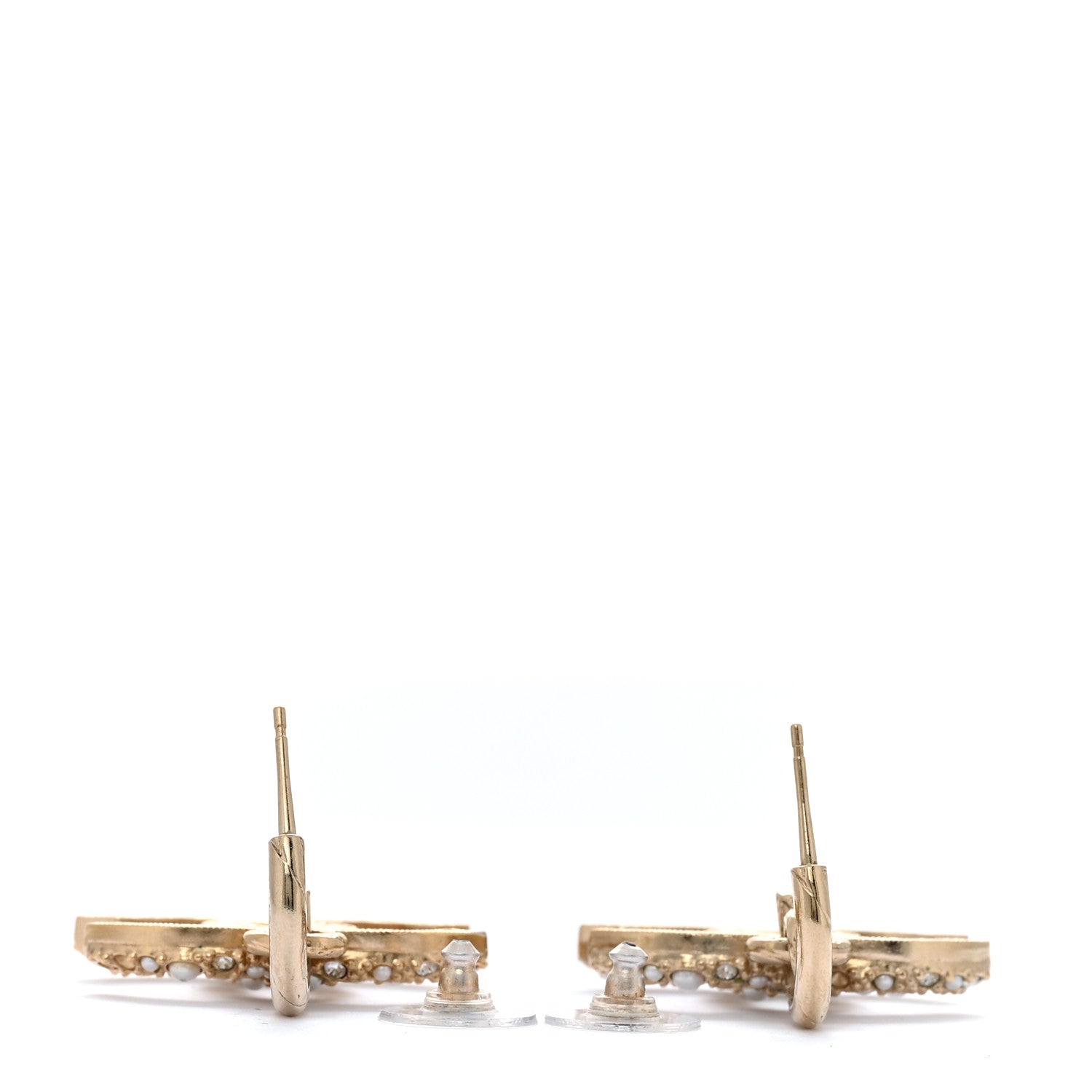 Chanel Crystal Pearls CC Drop Earrings Light Gold