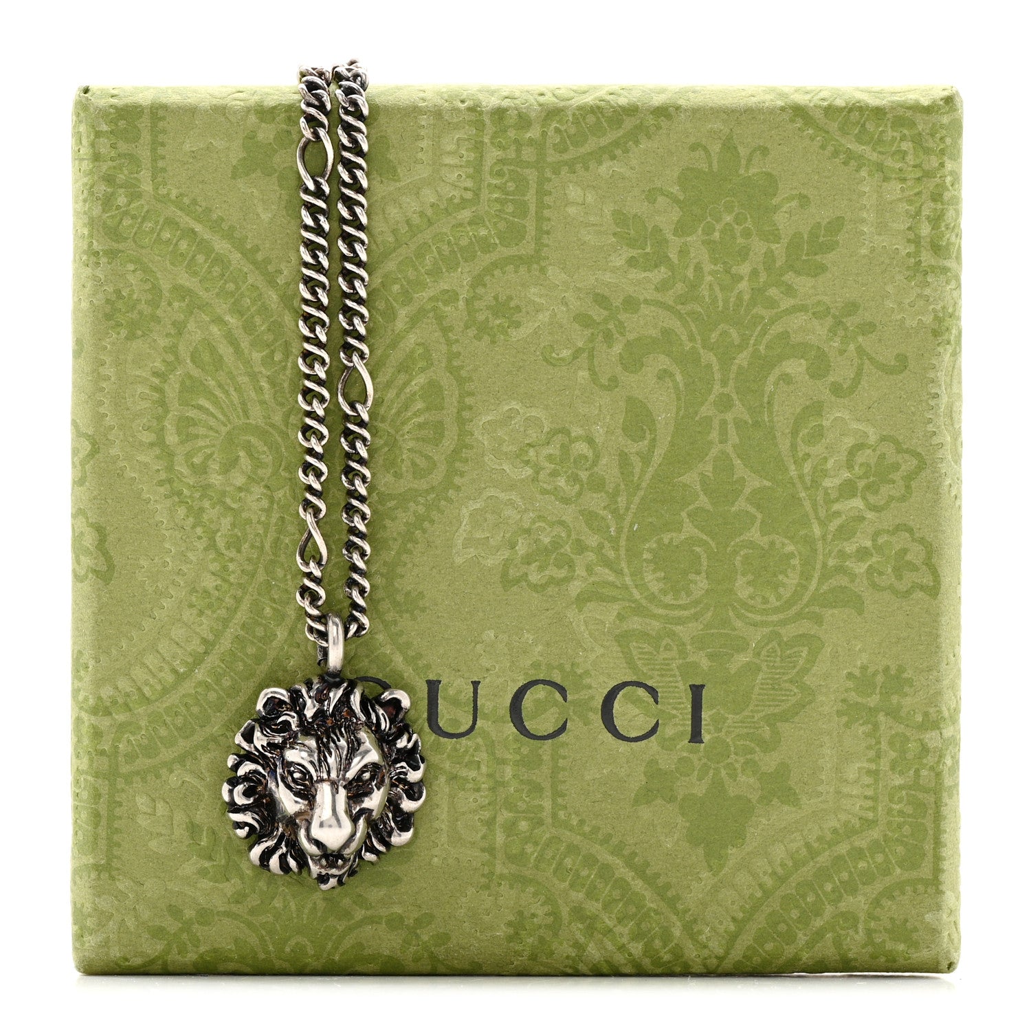 Gucci Metal Lion Head Necklace Silver