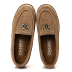 Chanel Suede Calfskin CC Loafers 36 Dark Beige