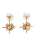 Christian Dior Metal Pearl Celestial Star Tribal Earrings Gold