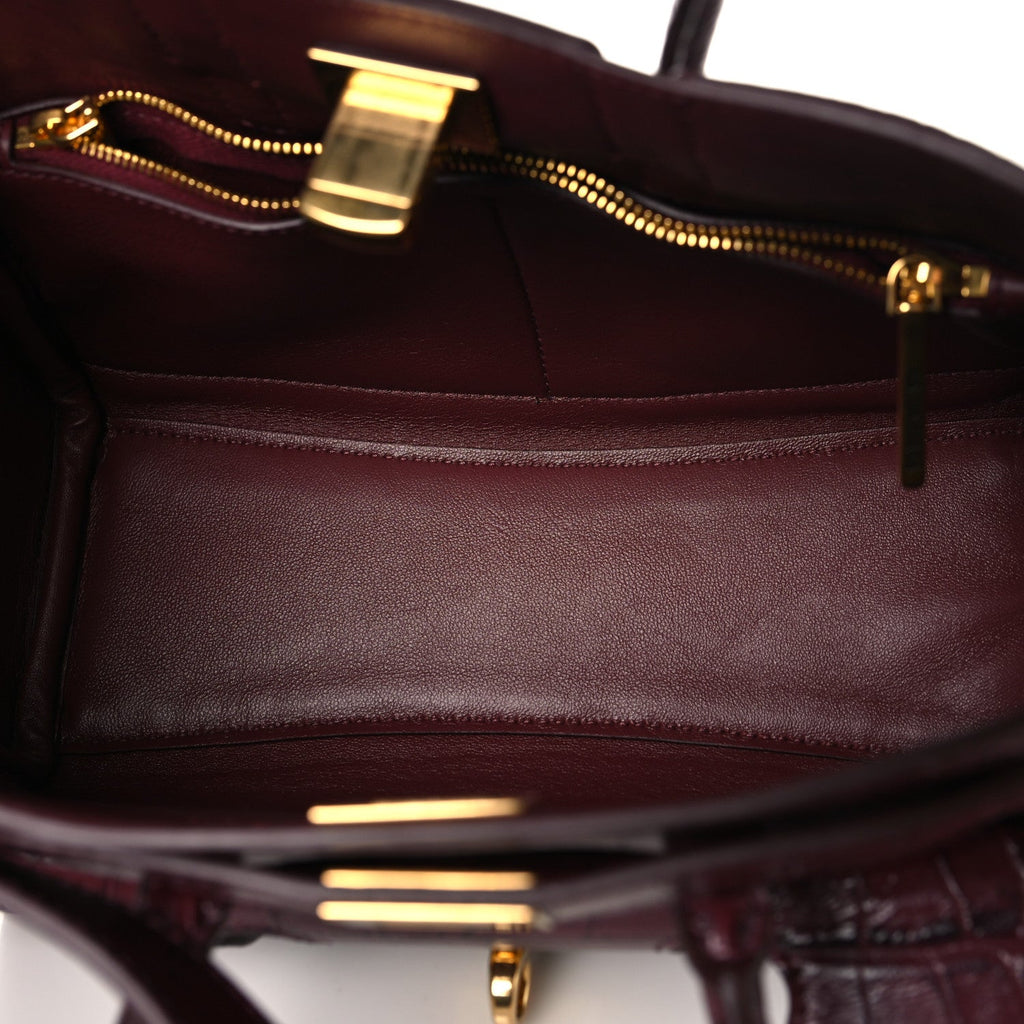 Balenciaga Calfskin Crocodile Embossed Mini Bel Air Carry All Bag Dark Burgundy
