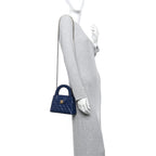 Chanel Shiny Aged Calfskin Quilted Nano Kelly Shopper Dark Blue