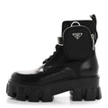 Prada Spazzolato Rois Nylon Metal Triangle Logo Monolith Pouch Pocket 55mm Boots 36.5 Black