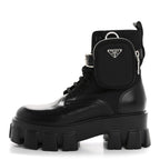 Prada Spazzolato Rois Nylon Metal Triangle Logo Monolith Pouch Pocket 55mm Boots 36.5 Black