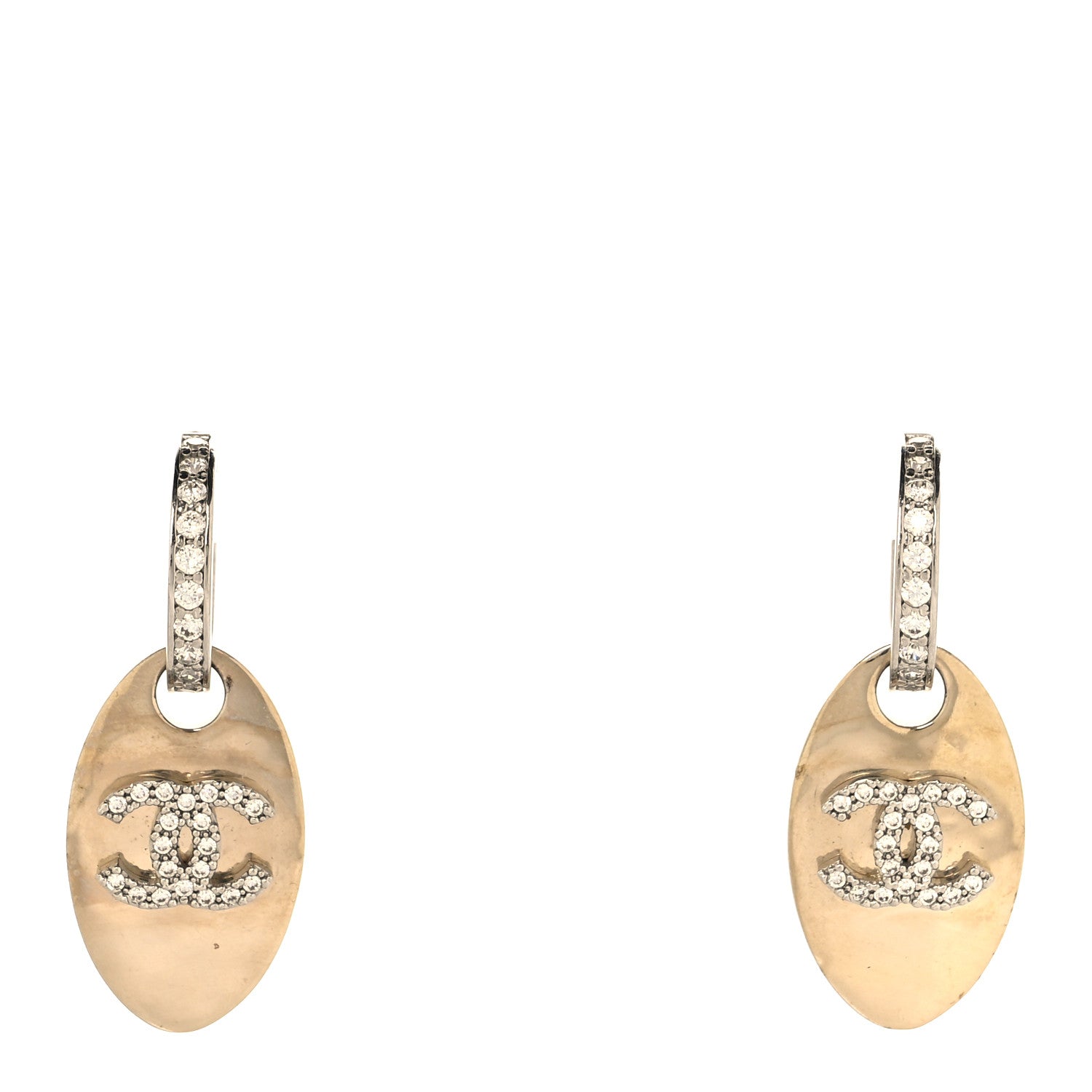 Chanel Crystal CC Tag Drop Earrings Gold