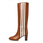Gucci X ADIDAS Calfskin Elizabeth Knee Boots 40 Royal Cognac Great White