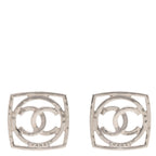 Chanel Metal Square CC Earrings Silver