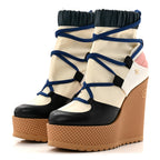 Chanel Fabric Lambskin Calfskin Runway Wedge Short Platform Boots 36 Blue White Pink