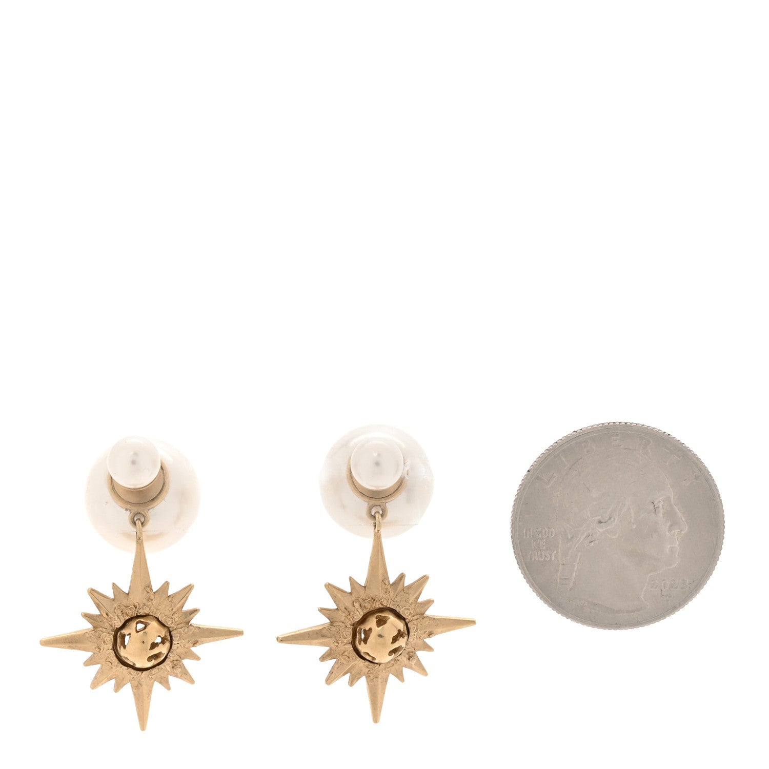 Christian Dior Metal Pearl Celestial Star Tribal Earrings Gold
