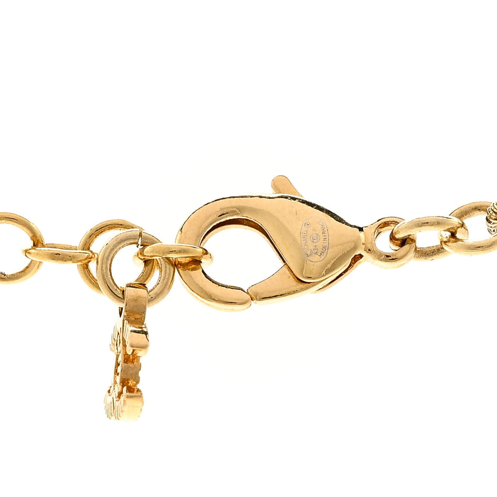 Chanel Crystal Pearl CC Heart Choker Necklace Gold
