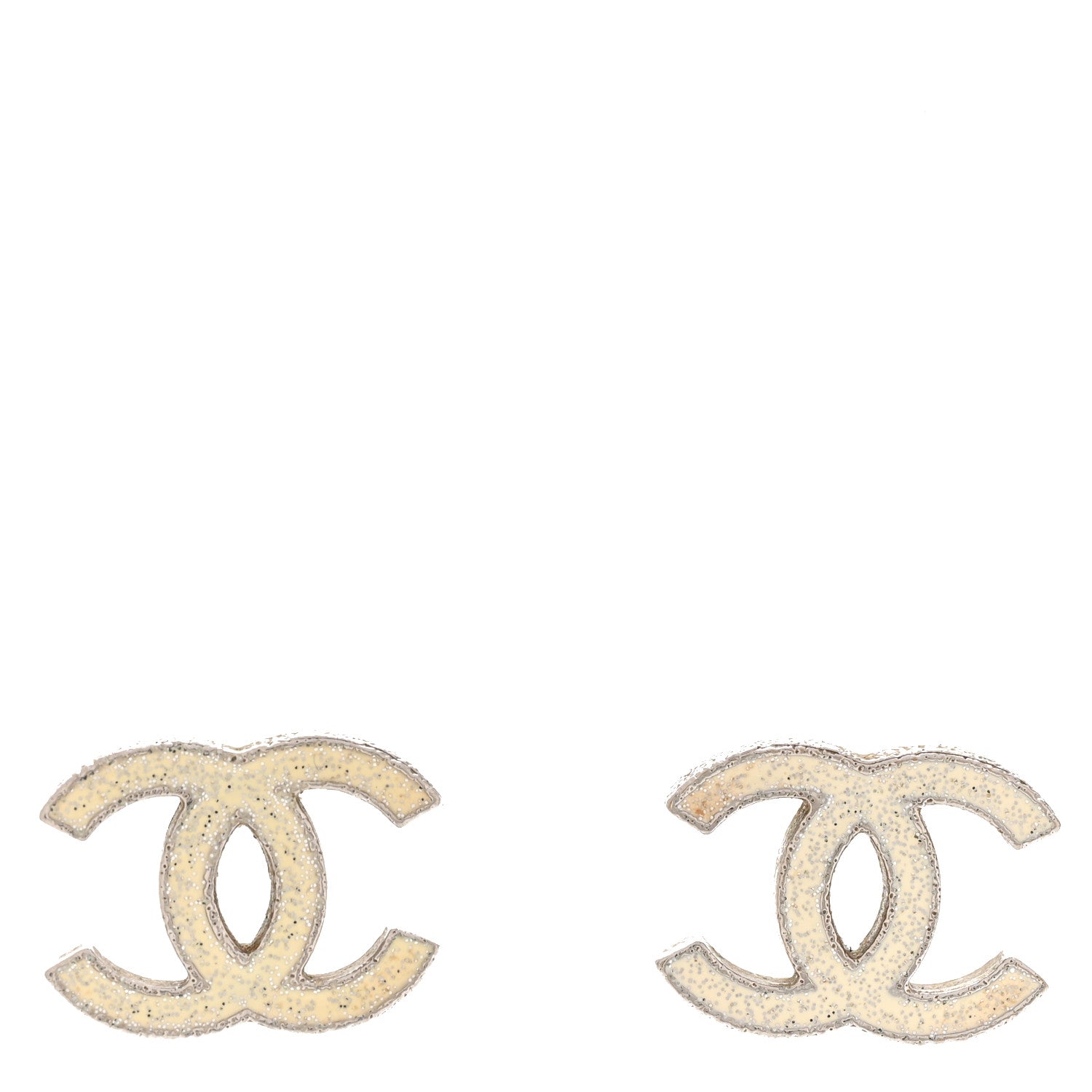 Chanel Glitter Resin CC Earrings Silver White