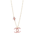 Chanel Pearl Crystal Beaded CC Pendant Necklace Gold Pink