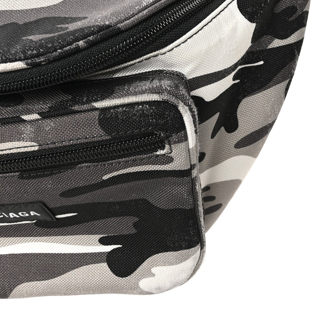 Balenciaga Distressed Nylon Canvas Camo Logo Explorer Beltpack Black White Gray
