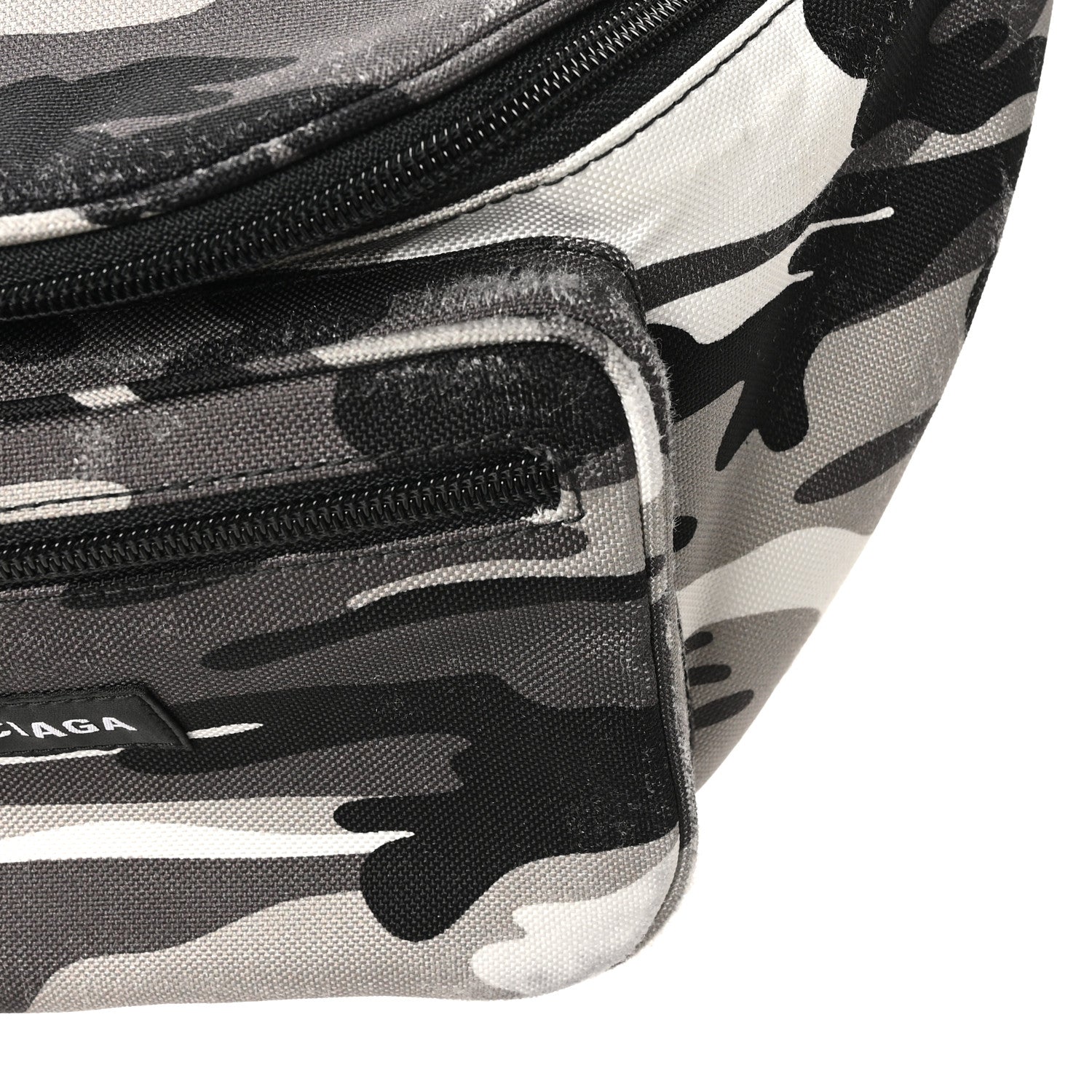 Balenciaga Distressed Nylon Canvas Camo Logo Explorer Beltpack Black White Gray