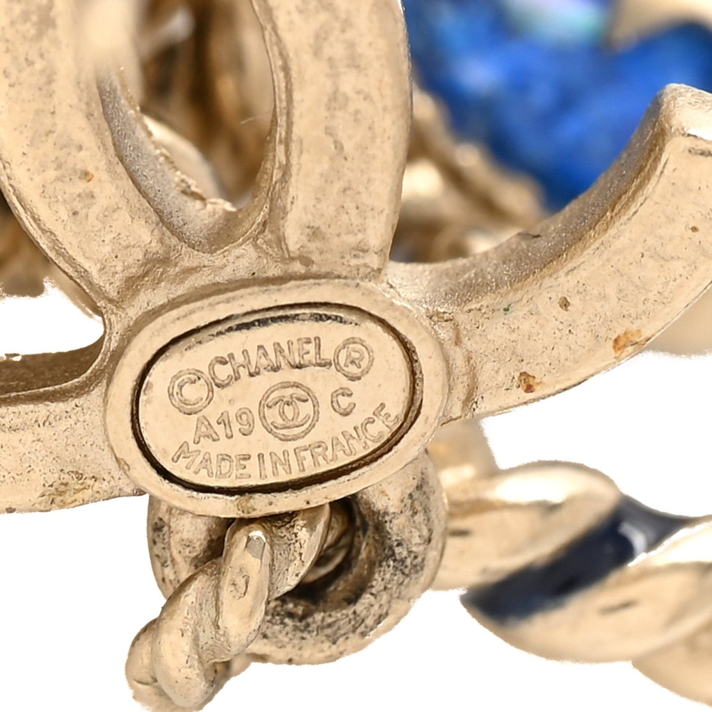 Chanel Resin Star Twisted CC Drop Earrings Blue Gold