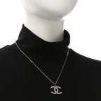 Chanel Baguette Crystal CC Necklace Silver