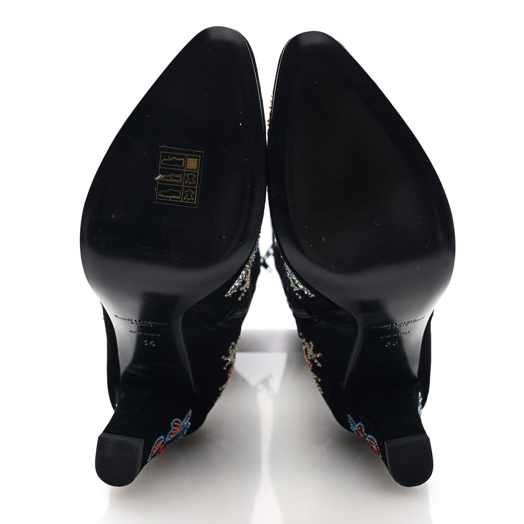 Saint Laurent Velvet Embroidered Claire Boots 36 Black